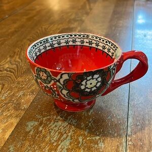 Anthropologie Elka Ayaka red floral twisted handle footed Mug
